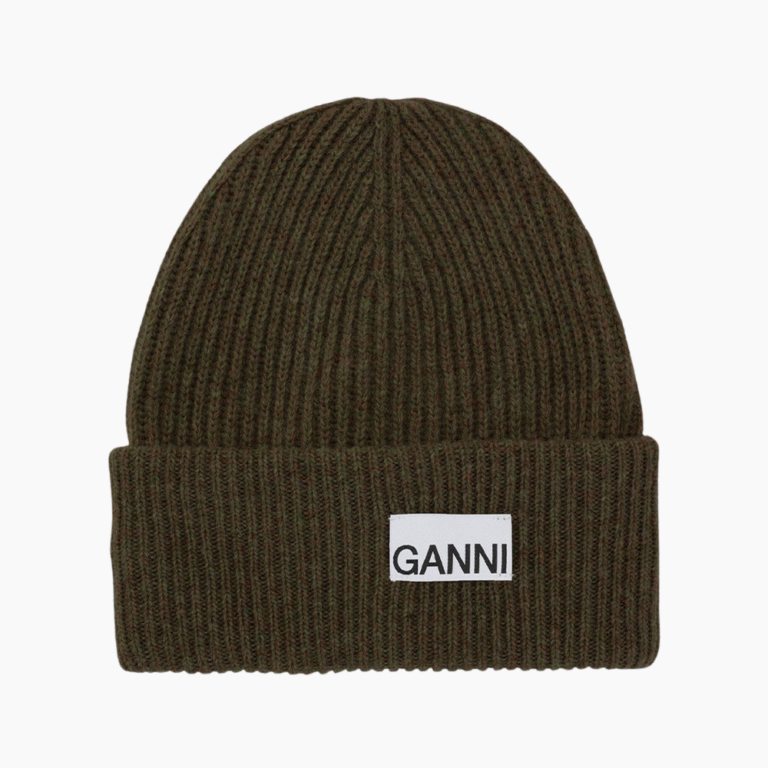 Light Structured Rib Knit Beanie A5020 - Kalamata - GANNI - Grøn One Size