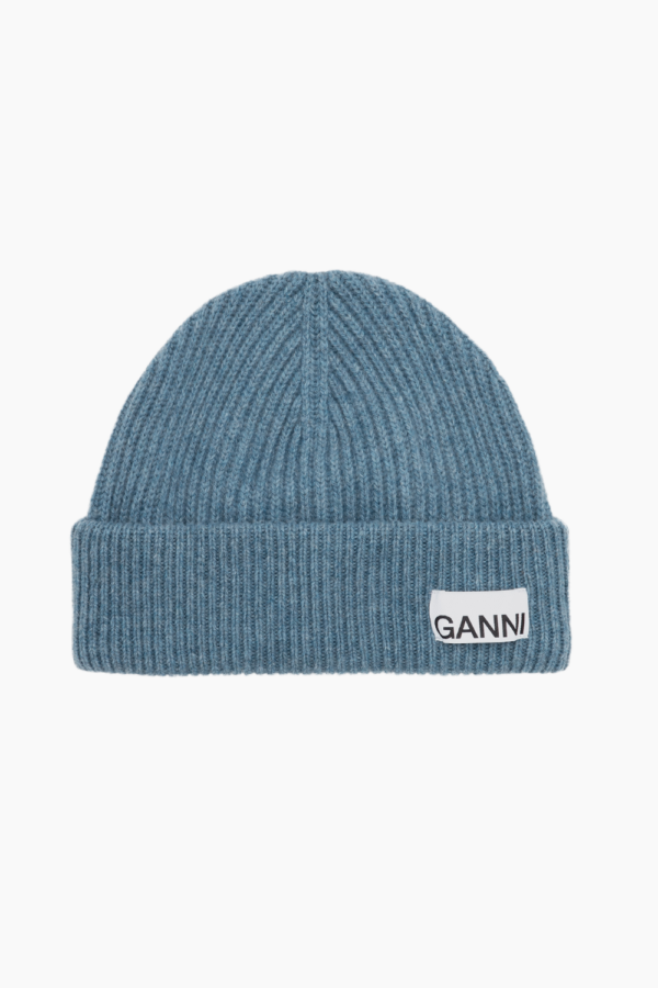 Light Structured Rib Knit Beanie A6238 - Dusty Blue- GANNI - Blå One Size