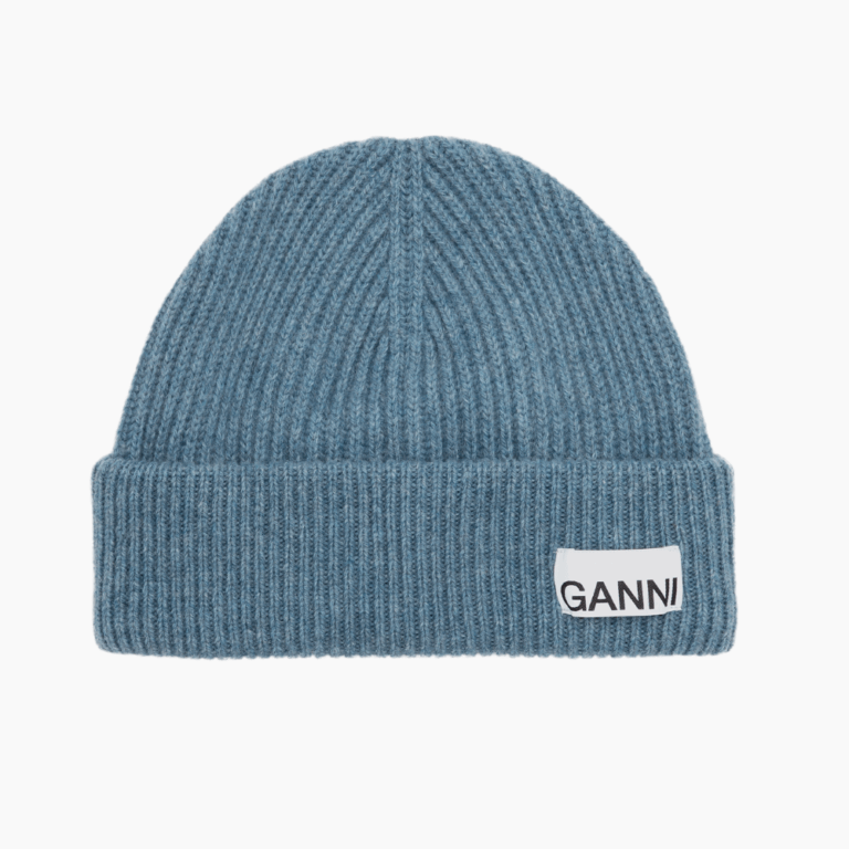 Light Structured Rib Knit Beanie A6238 - Dusty Blue- GANNI - Blå One Size