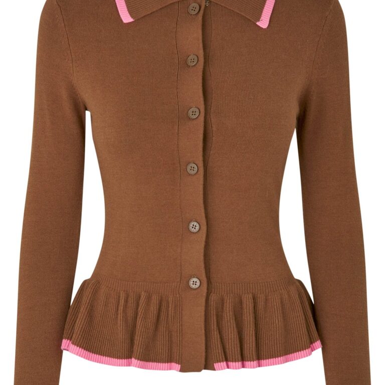 Linear Ruffle Cardigan, 2325 Light Rib