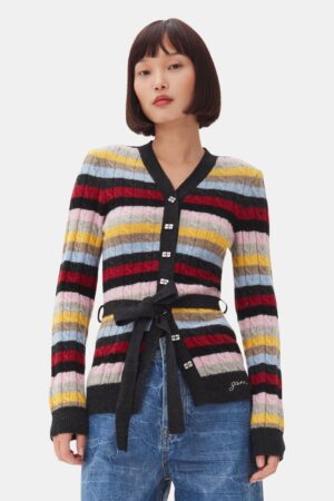 Logo Wool Mix Belt Cardigan