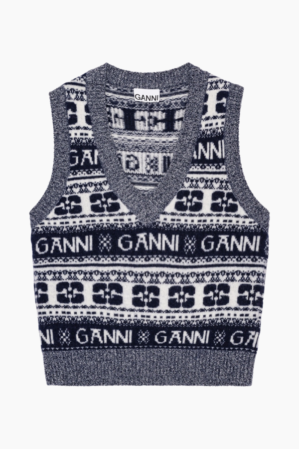 Logo Wool Mix Vest K2092 - Sky Captain - GANNI - Mønstret XL