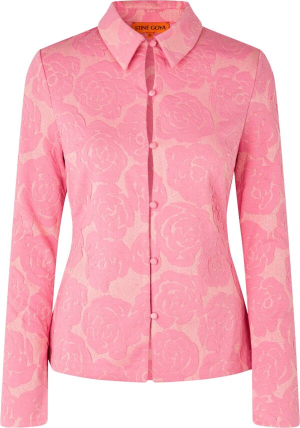 Long Sleeve Tailored Shirt, 2297 Floral Relief Lurex Jersey