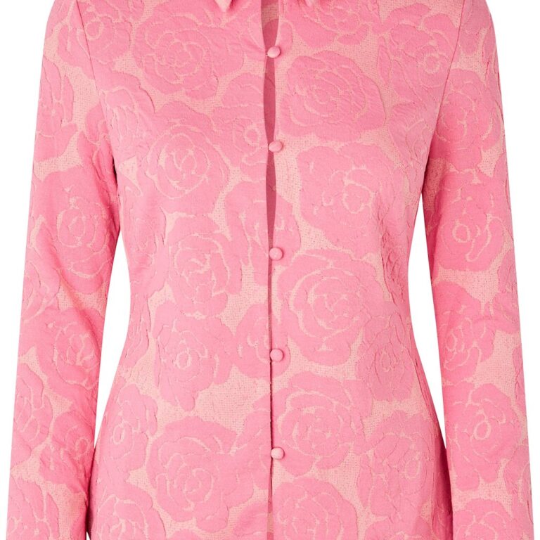 Long Sleeve Tailored Shirt, 2297 Floral Relief Lurex Jersey