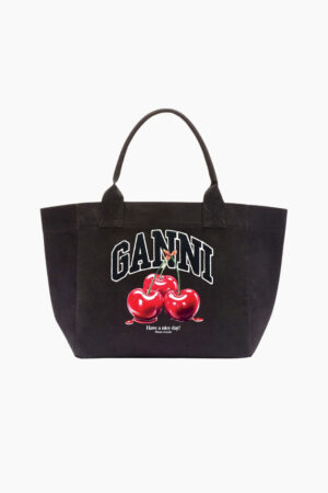 Medium Trapez Shopper Cherry Printed - Phantom - GANNI - Sort One Size