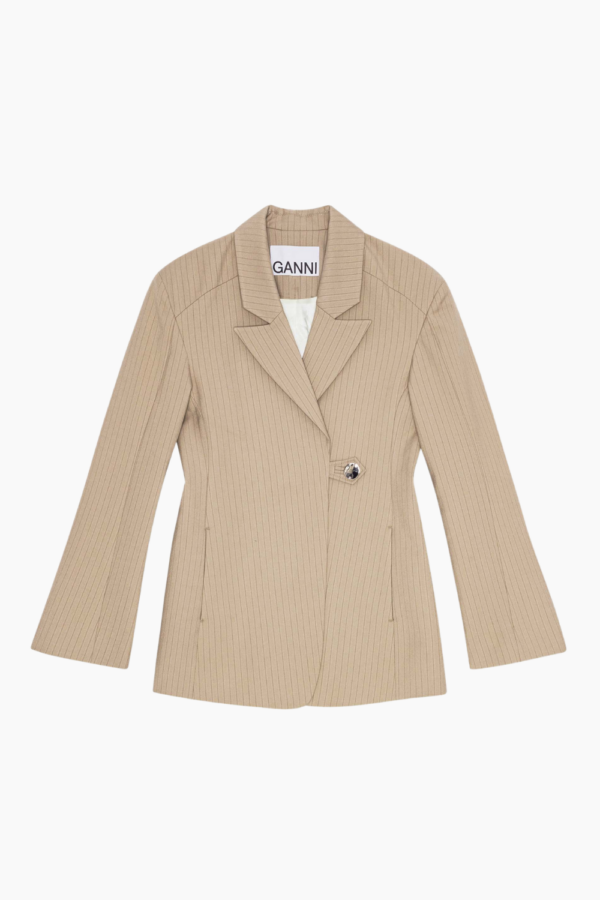 Melange Stripe Suiting Blazer W0165 - Caribou - GANNI - Beige XS