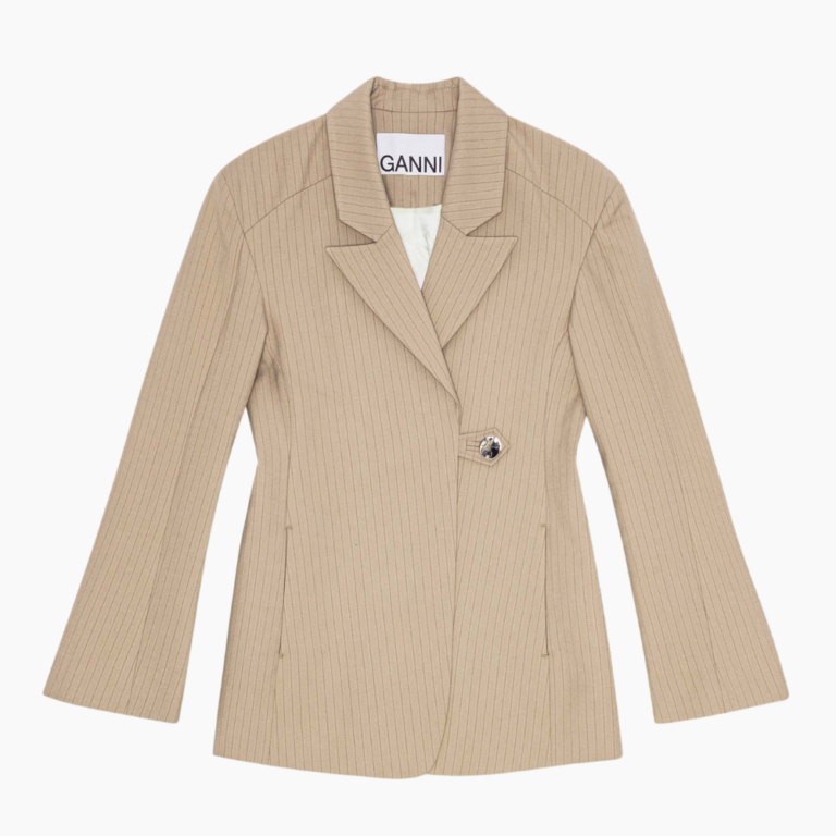Melange Stripe Suiting Blazer W0165 - Caribou - GANNI - Beige XS
