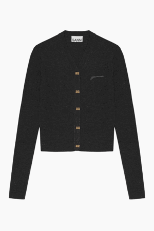 Mini Ribbed Merino Cardigan K2474 - Phantom - GANNI - Grå M