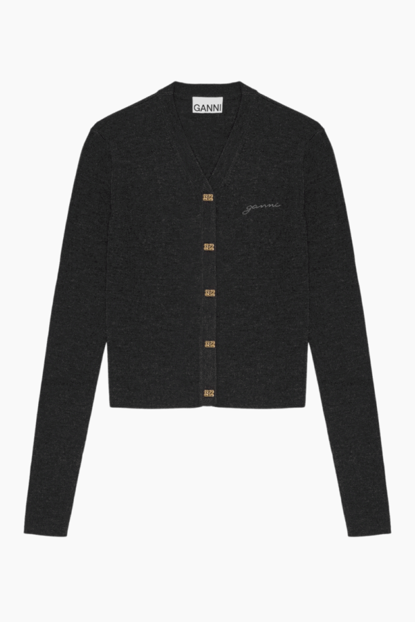 Mini Ribbed Merino Cardigan K2474 - Phantom - GANNI - Grå M