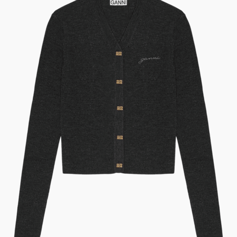 Mini Ribbed Merino Cardigan K2474 - Phantom - GANNI - Grå S