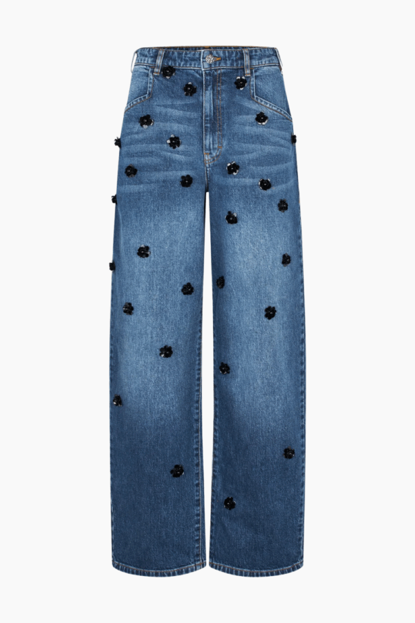 Narane Jeans - Denim Sequince Flower - Baum und Pferdgarten - Blå XS