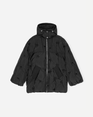 Nylon Tech Puffer Midi Jacket - Black