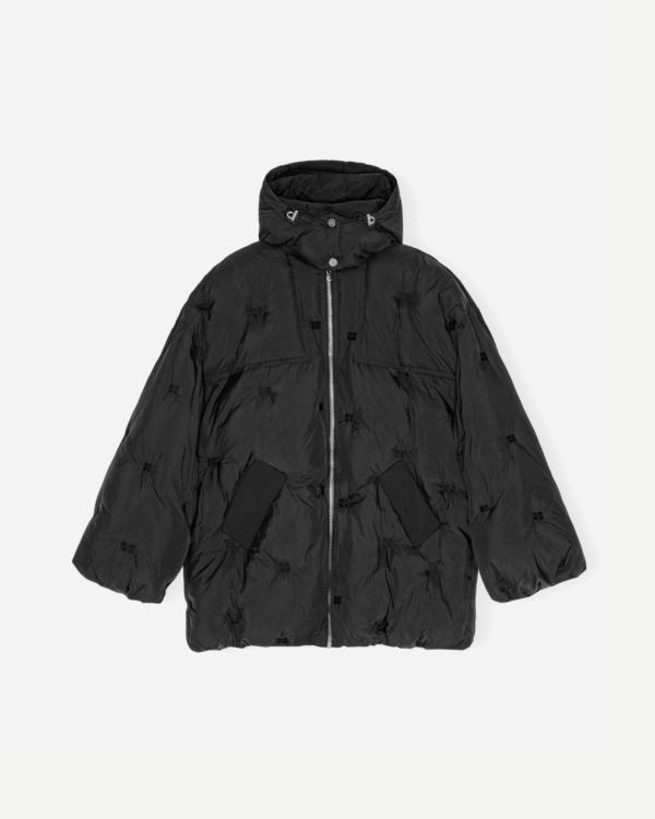 Nylon Tech Puffer Midi Jacket - Black