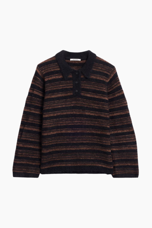 Olivia Wool Polo Sweater - Brown Stripe - Holzweiler