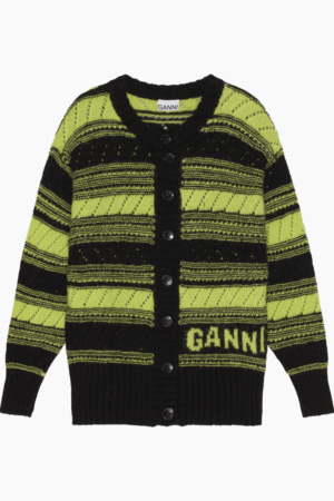 Organic Wool Cardigan Striped K1892 - Black - GANNI - Sort XS