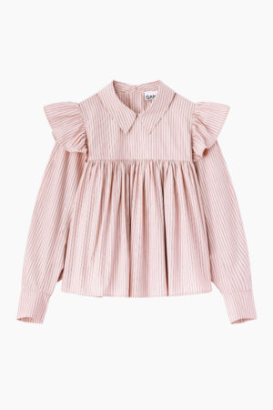 Oxford Stripe Frill Blouse A1040084 - Chalk Pink - GANNI - Lyserød M