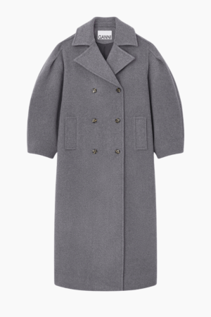 Peacoat Wool Long Coat W0929 - Pewter - GANNI - Grå M