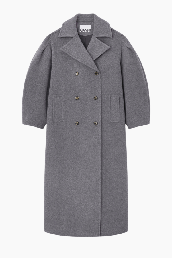Peacoat Wool Long Coat W0929 - Pewter - GANNI - Grå XS