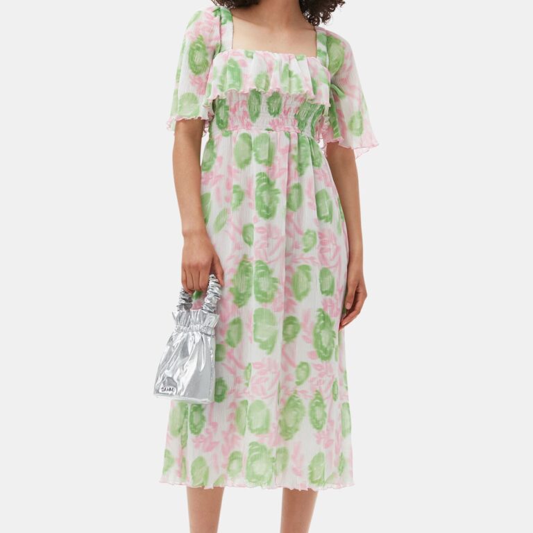 Pleated Georgette Midi Smockkjole