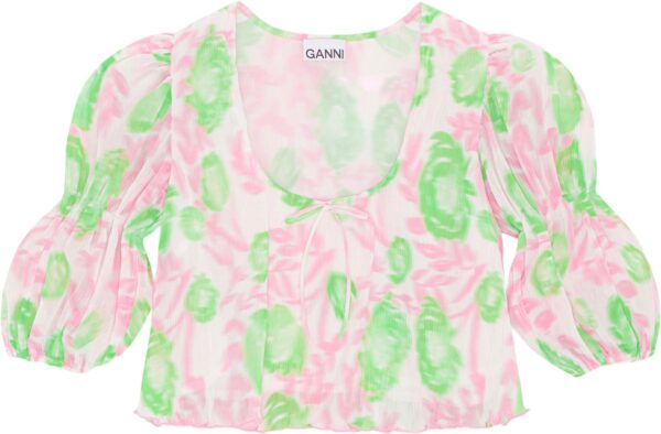 Pleated Georgette Uneck Bluse