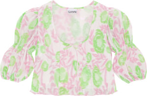 Pleated Georgette Uneck Bluse