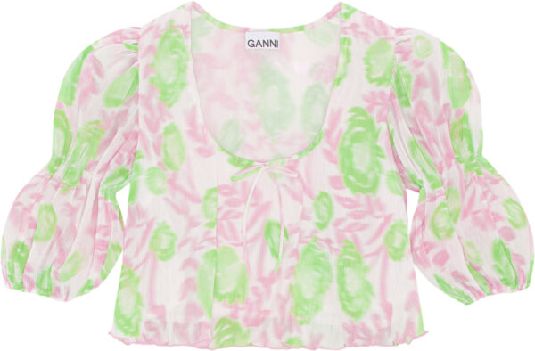 Pleated Georgette Uneck Bluse
