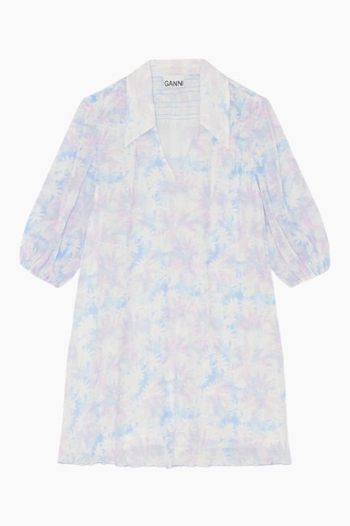 Pleated Georgette V-neck Mini Dress - Cherry Blossom - GANNI
