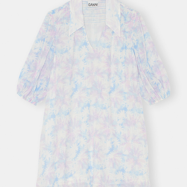 Pleated Georgette V-neck Mini Dress - Cherry Blossom - GANNI - Mønstret S