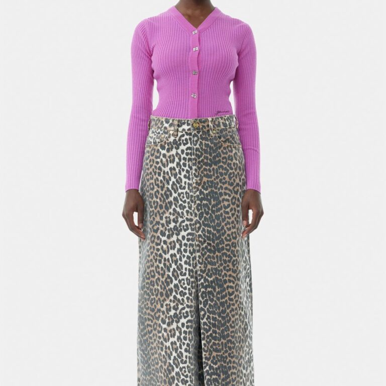 Print Denim Maxi Slit Skirt