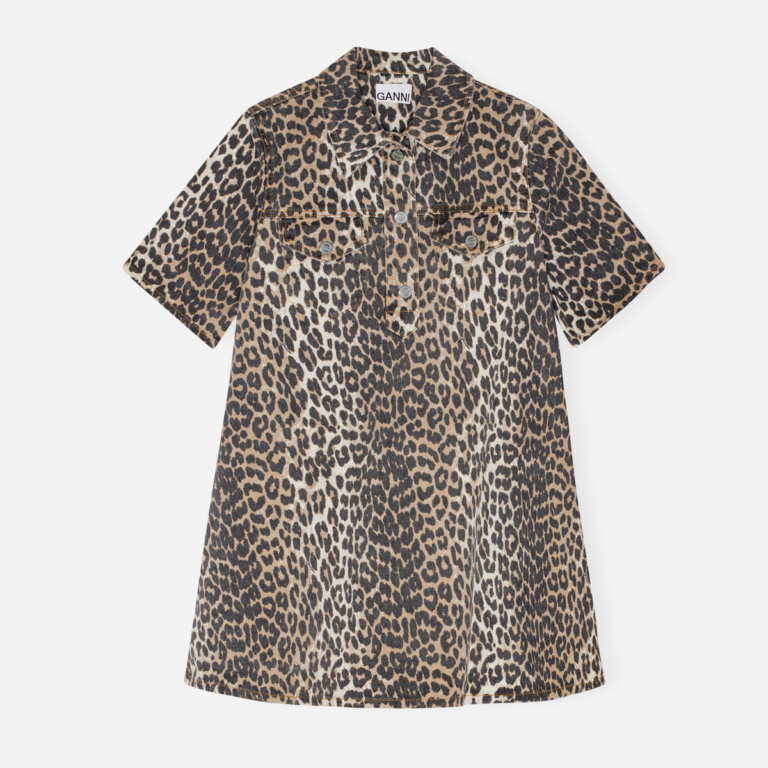 Print Denim Mini Dress - Leopard