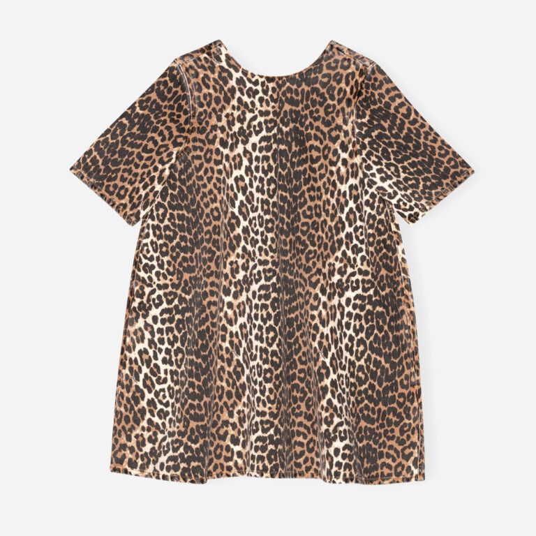 Print Denim Open Back Mini Dress - Leopard