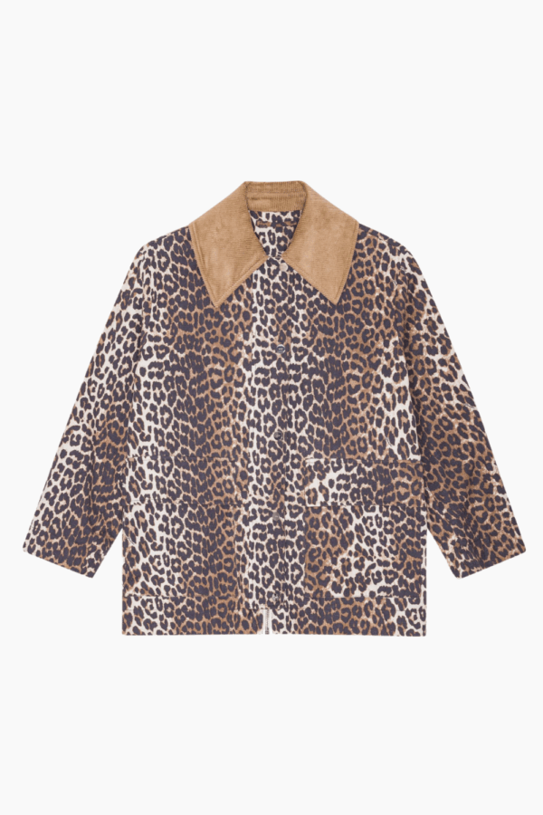 Printed Canvas Midi Jacket W0391 - Almond Milk - GANNI - Leopard L/XL