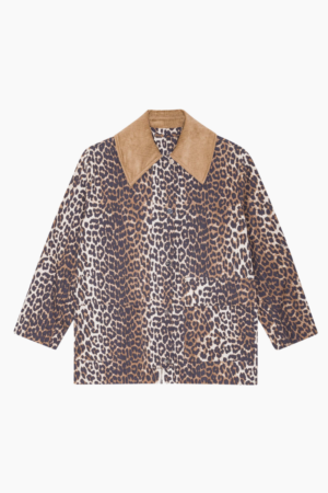Printed Canvas Midi Jacket W0391 - Almond Milk - GANNI - Leopard S/M