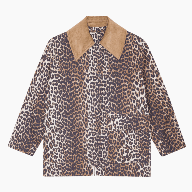 Printed Canvas Midi Jacket W0391 - Almond Milk - GANNI - Leopard S/M