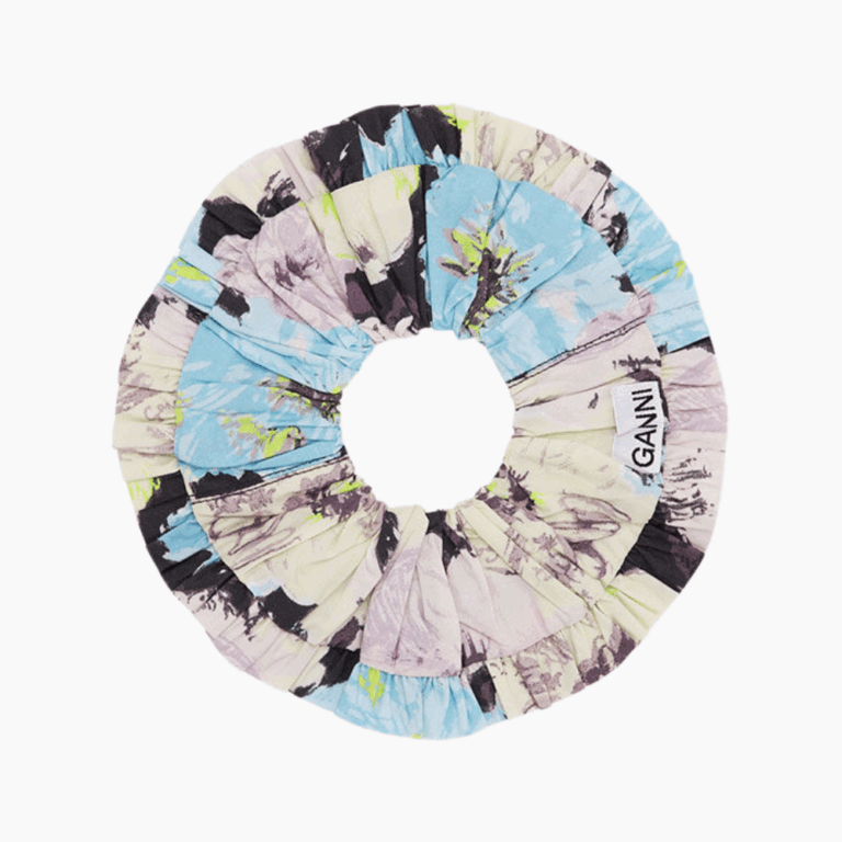 Printed Cotton Frill Scrunchie A6576 - Multicolour - GANNI - Mønstret One Size