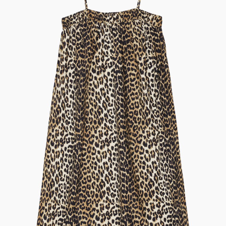 Printed Cotton Midi Strap Dress F9354 - Leopard - GANNI - Leopard XS
