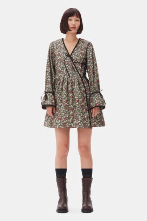 Printed Cotton Mini Wrap Dress