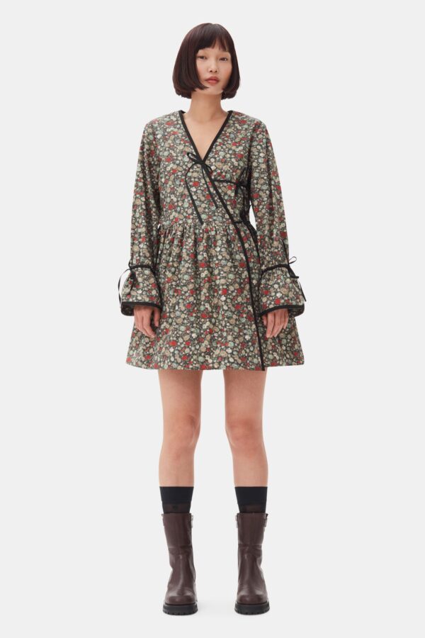 Printed Cotton Mini Wrap Dress