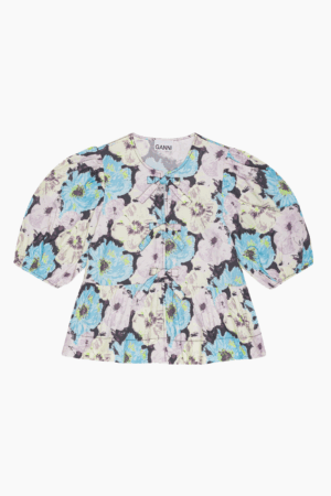 Printed Cotton Peplum Blouse W017 - Multicolour - GANNI - Mønstret M