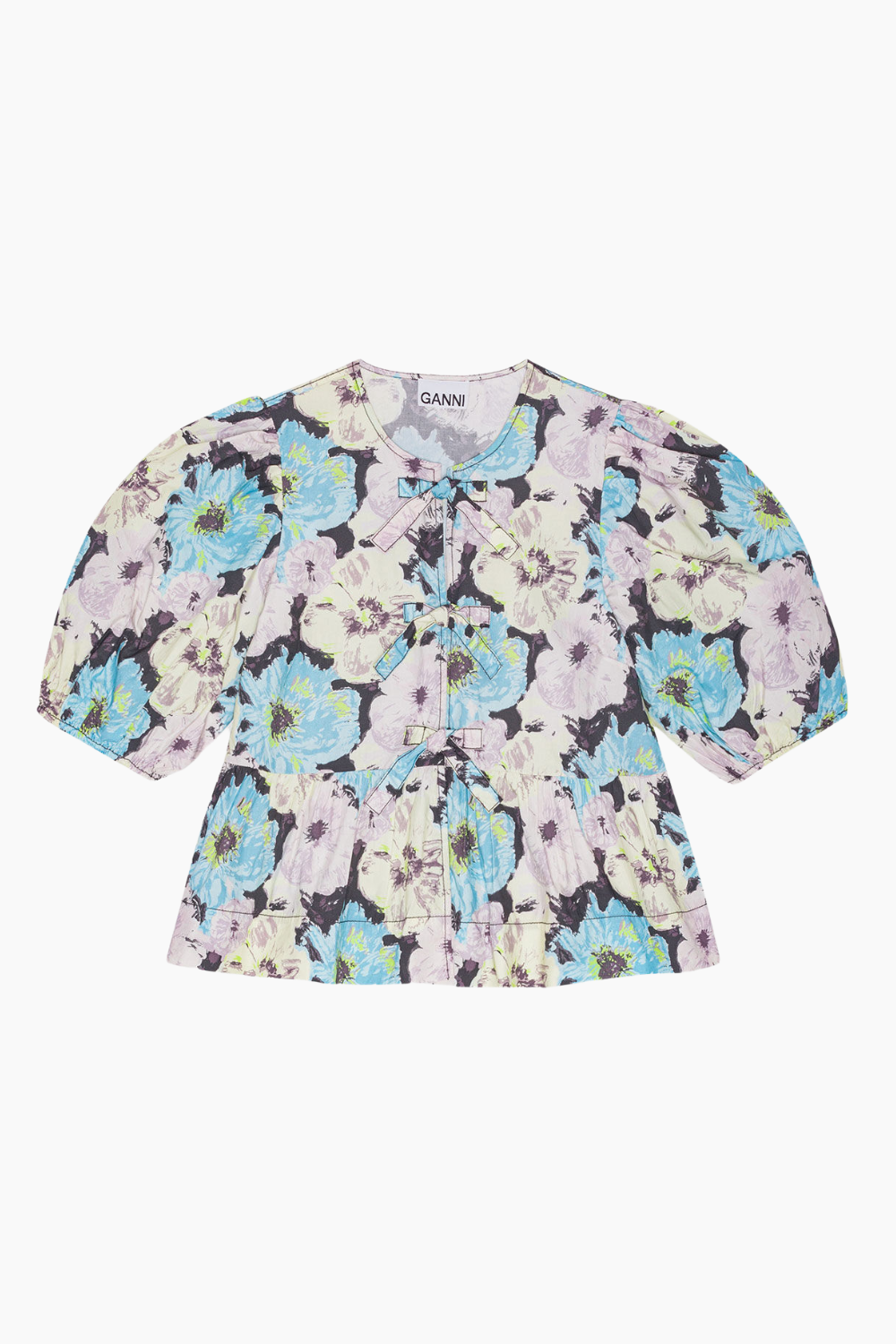 Printed Cotton Peplum Blouse W017 - Multicolour - GANNI - Mønstret M