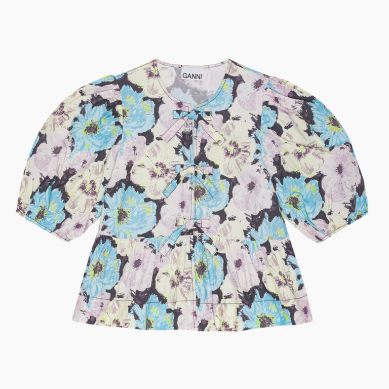 Printed Cotton Peplum Blouse W017 - Multicolour - GANNI - Mønstret XS