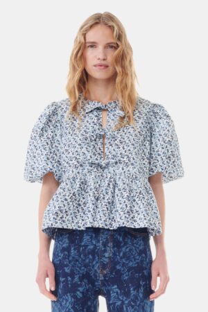 Printed Cotton Poplin Peplum Blouse