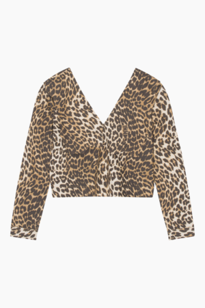 Printed Cotton Rhythm Collar Blouse - Big Leopard Almond - GANNI - Leopard M