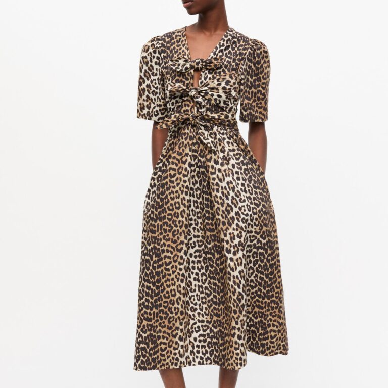 Printed Cotton Tie Strap Midi Dress