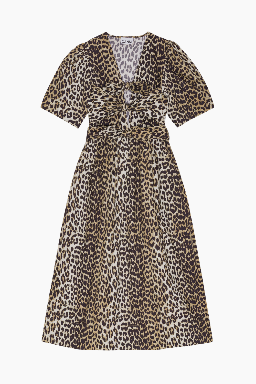 Printed Cotton Tie Strap Midi Dress W0373 - Leopard - GANNI - Leopard M