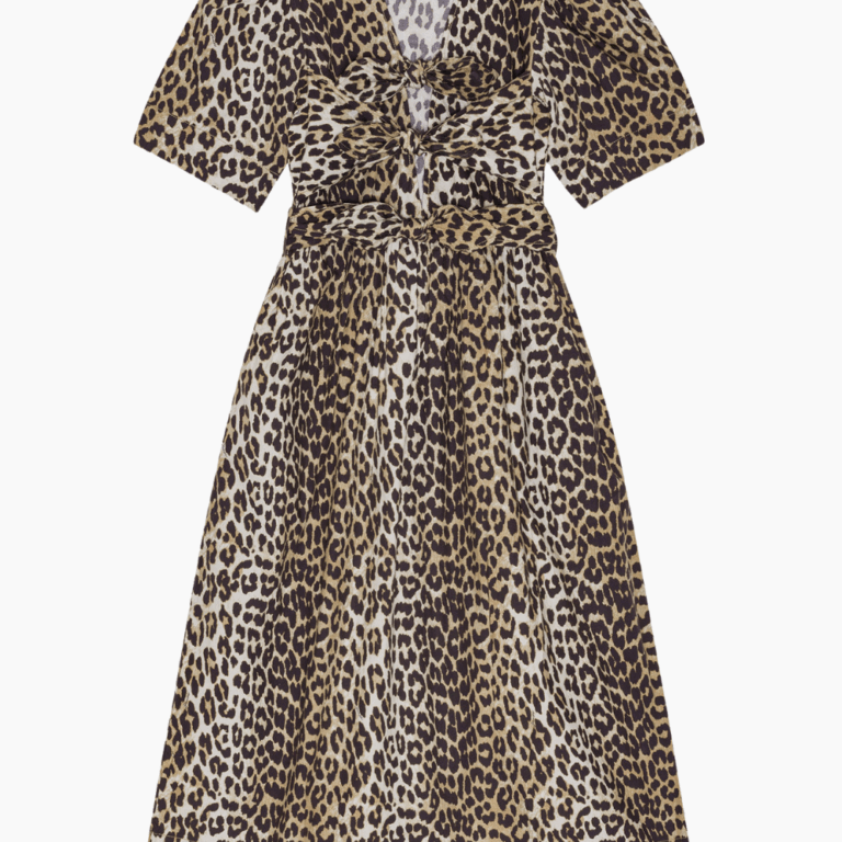 Printed Cotton Tie Strap Midi Dress W0373 - Leopard - GANNI - Leopard XS