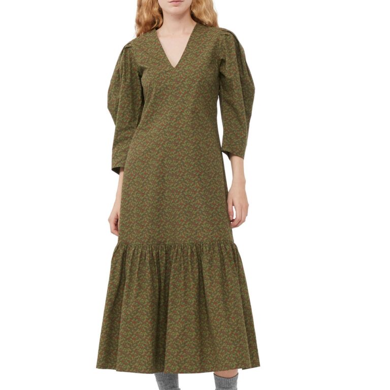 Printed Cotton Vneck Maxi Dress