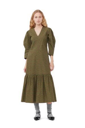 Printed Cotton Vneck Maxi Dress