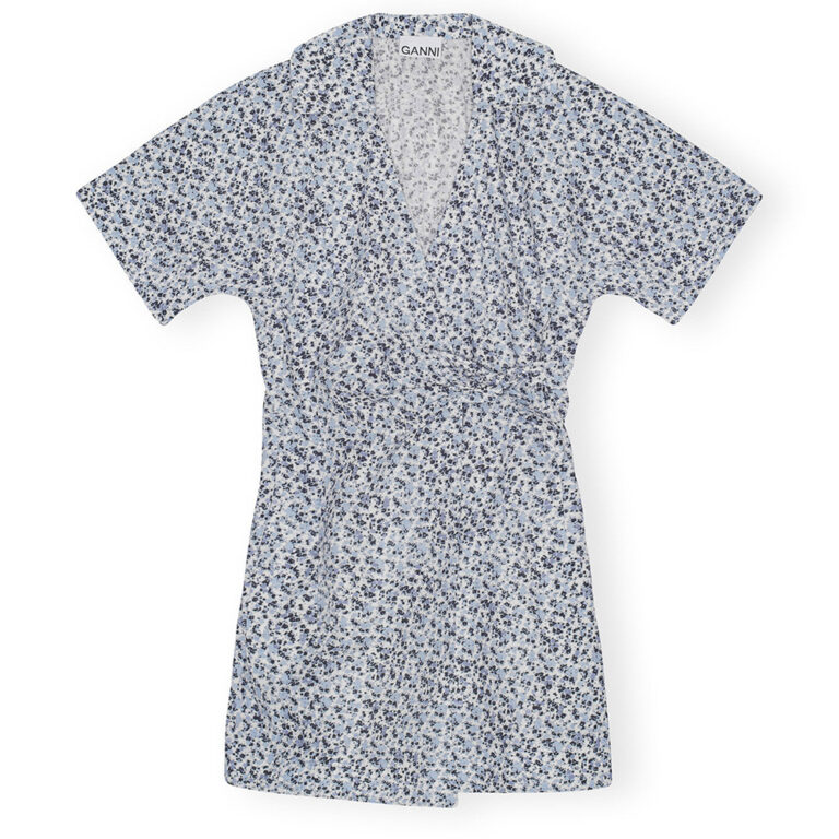 Printed Cotton Wrap Mini Dress