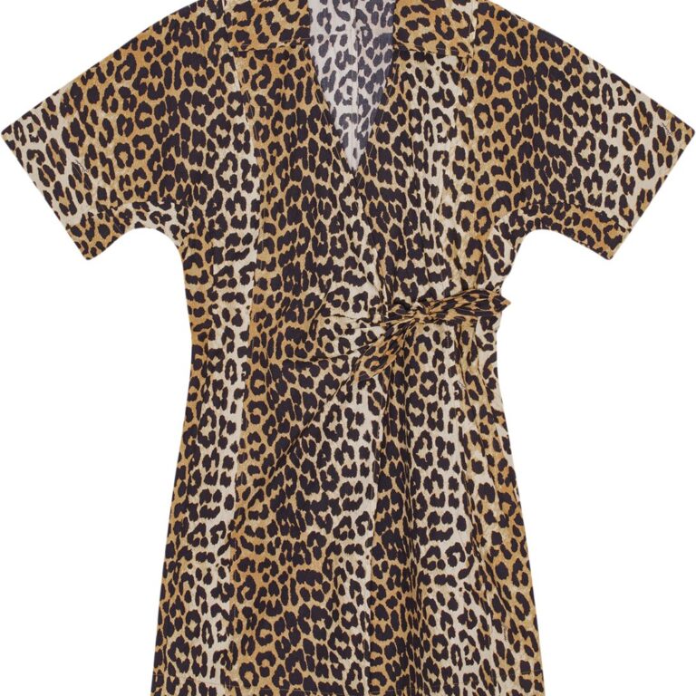 Printed Cotton Wrap Mini Dress